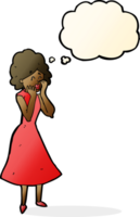 cartoon worried woman with thought bubble png