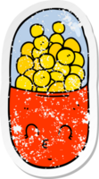 distressed sticker of a cartoon pill png