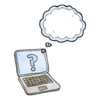 drawn thought bubble textured cartoon laptop computer with question mark png