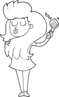 drawn black and white cartoon woman brushing hair png