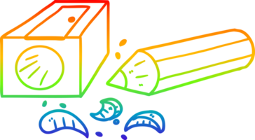 rainbow gradient line drawing of a cartoon pencil and sharpener png