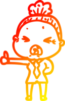 warm gradient line drawing of a cartoon angry old woman png