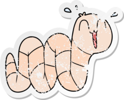 distressed sticker of a cartoon nervous worm png