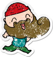 distressed sticker of a happy bearded man png