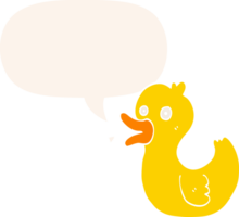 cartoon quacking duck with speech bubble in retro style png