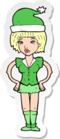 sticker of a cartoon woman in christmas elf outfit png