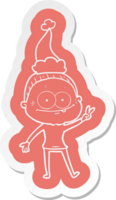 quirky cartoon  sticker of a happy old woman wearing santa hat png