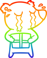 Regenbogen Gradient Linie Zeichnung von ein Karikatur Weinen Bär mit Geschenk png