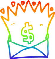 rainbow gradient line drawing of a cartoon envelope with money sign png