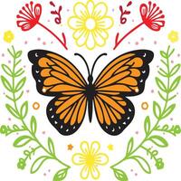 vibrant monarch butterfly with floral and fauna aacent vector