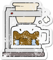 adesivo angustiado de uma máquina de café de filtro chorando de desenho animado png