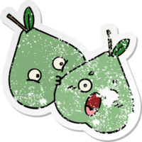 distressed sticker of a cute cartoon green pear png