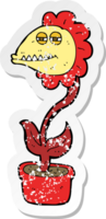 Retro beunruhigter Aufkleber einer Cartoonmonsterblume png