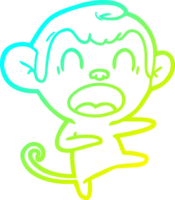 cold gradient line drawing of a shouting cartoon monkey dancing png