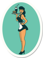 sticker of tattoo in traditional style of a pinup waitress girl png