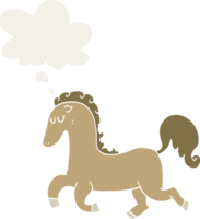 cartoon horse running with thought bubble in retro style png