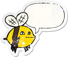 cartoon bee with speech bubble distressed distressed old sticker png