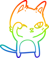 rainbow gradient line drawing of a cartoon cat rubbing eye png