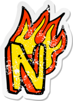 retro distressed sticker of a cartoon flaming letter png