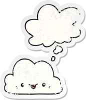 cute cartoon cloud with thought bubble as a distressed worn sticker png