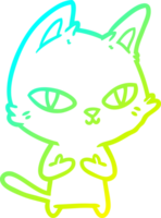 cold gradient line drawing of a cartoon cat staring png