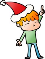 mano dibujado degradado dibujos animados de un curioso chico vistiendo Papa Noel sombrero png