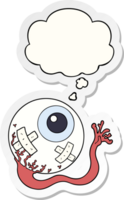 cartoon injured eyeball with thought bubble as a printed sticker png