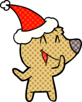 laughing bear hand drawn comic book style illustration of a wearing santa hat png