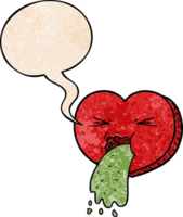 tecknad serie kärlek sjuk hjärta med Tal bubbla i retro textur stil png
