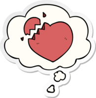 tecknad serie bruten hjärta med trodde bubbla som en tryckt klistermärke png