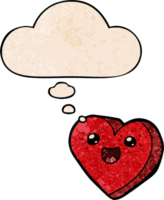 corazón dibujos animados personaje con pensamiento burbuja en grunge textura estilo png