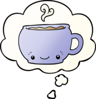 cartoon hot cup of coffee with thought bubble in smooth gradient style png