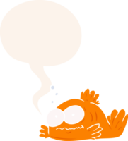 divertente cartone animato pesce rosso con discorso bolla nel retrò stile png