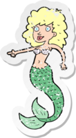 retro distressed sticker of a cartoon mermaid png