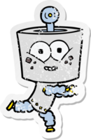 distressed sticker of a happy cartoon robot png