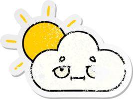 distressed sticker of a cute cartoon sunshine and cloud png