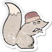 retro distressed sticker of a cartoon squirrel wearing hat png