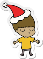 hand drawn sticker cartoon of a calm boy wearing santa hat png