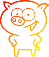 warm gradient line drawing of a cheerful pig cartoon png