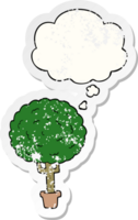 dibujos animados árbol con pensamiento burbuja como un afligido desgastado pegatina png