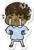 distressed sticker of a crying boy cartoon png