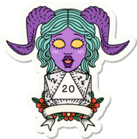 sticker van een tiefling met natuurlijk 20 d20 rollen png