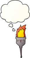 cartoon flaming chalice with thought bubble in smooth gradient style png