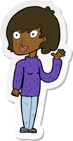 sticker of a cartoon waving woman png