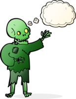 cartoon skeleton waving with thought bubble png