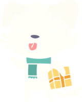 flat color style cartoon dog with xmas gift png