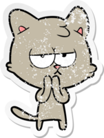 distressed sticker of a bored cartoon cat png