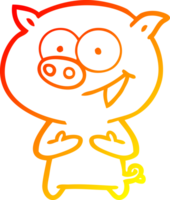 warm gradient line drawing of a cheerful pig cartoon png