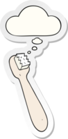 cartoon toothbrush with thought bubble as a printed sticker png