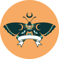 tattoo style icon with banner of a moth png